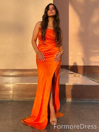 Elegant Orange Strapless Split Side Mermaid Long Prom Dress,PD275