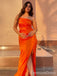 Elegant Orange Strapless Split Side Mermaid Long Prom Dress,PD275