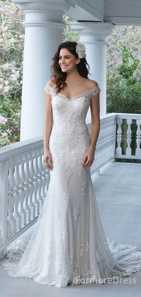 Elegant Off-Shoulder Lace Mermaid Long Wedding Dress,  WD80