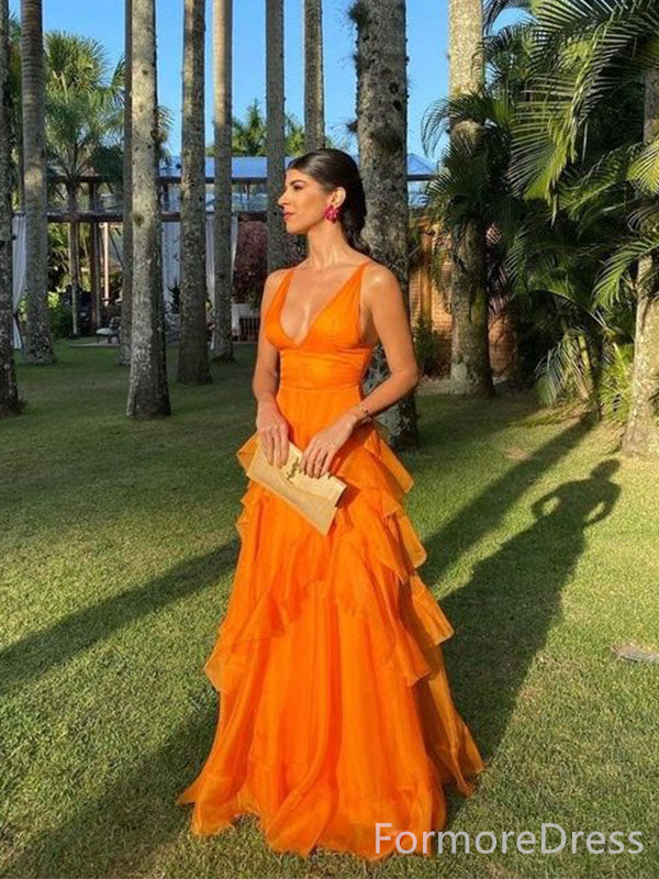 Sexy V-neck Spaghetti Strap A-line Long Prom Dress,  PD54