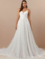 Elegant V-neck Spaghetti Strap Lace A-line Long Wedding Dress,  WD83