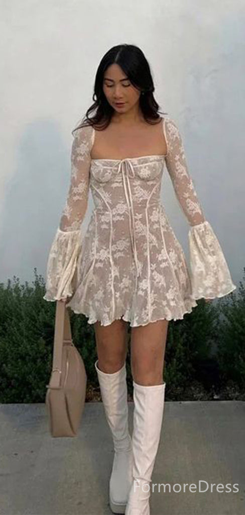 Elegant Square Long Sleeves A-line Short Mini Homecoming Dress,  HD57