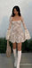 Elegant Square Long Sleeves A-line Short Mini Homecoming Dress,  HD57