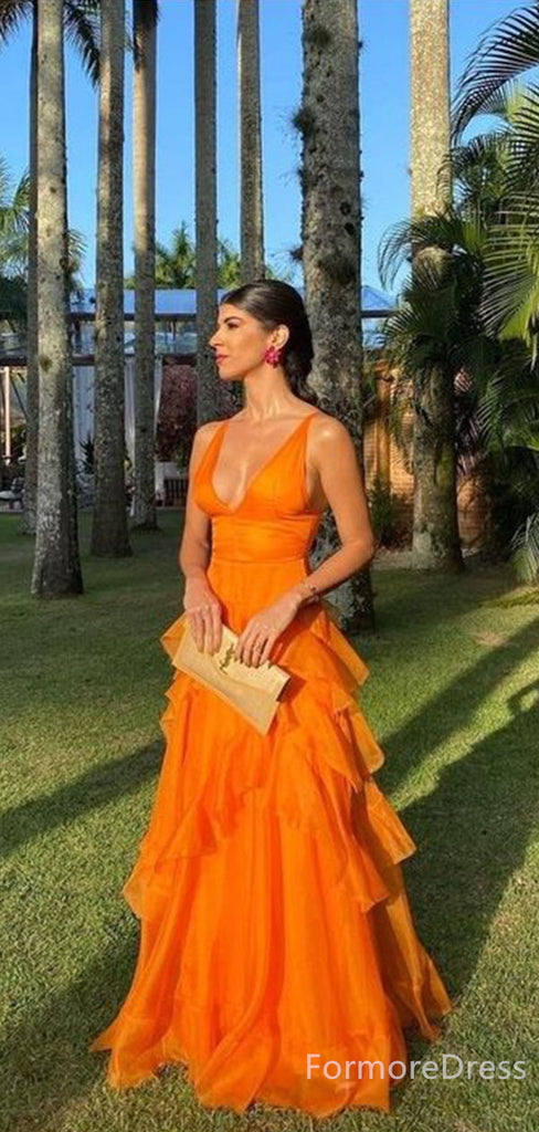 Sexy V-neck Spaghetti Strap A-line Long Prom Dress,  PD54