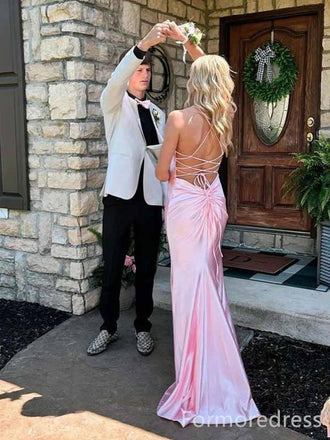 Gorgeous Pink Spaghetti Strap Mermaid Long Prom Dress,PD278