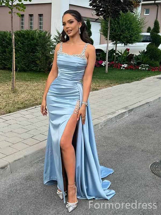 Gorgeous Light Blue Split Side Mermaid Long Prom Dress,PD276