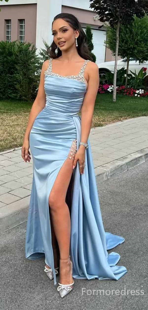 Gorgeous Light Blue Split Side Mermaid Long Prom Dress,PD276