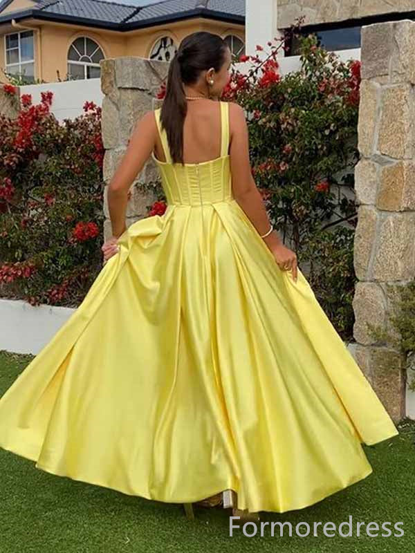 Simple V-neck Spaghetti Strap A-line Long Prom Dress,PD271