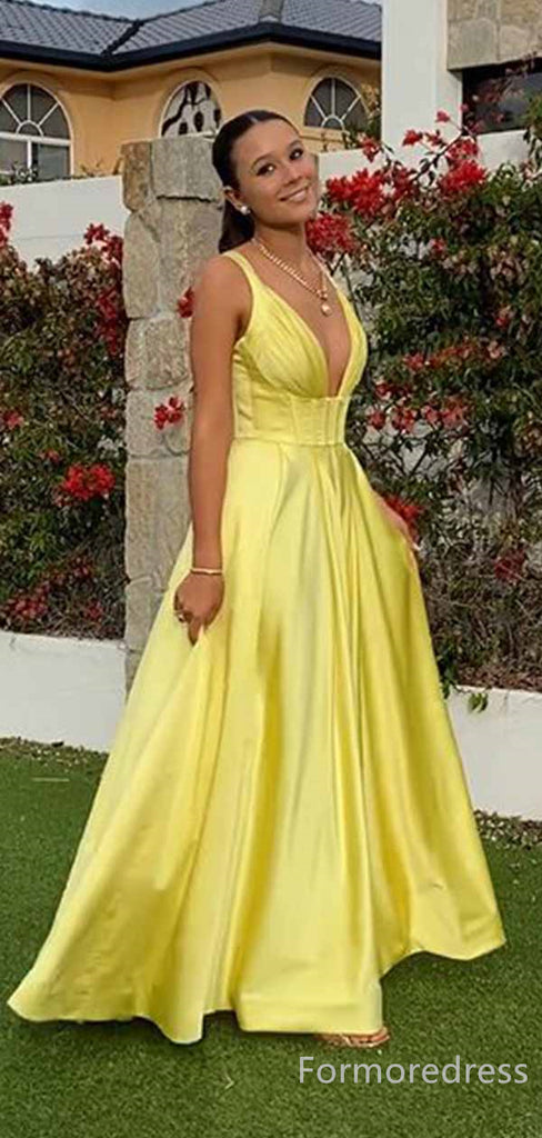 Simple V-neck Spaghetti Strap A-line Long Prom Dress,PD271