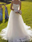 Elegant Spaghetti Strap Lace A-line Long Wedding Dress,  WD84