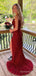 Elegant Spaghetti strap V-neck Mermaid Split Side Long Prom Dress,  PD56