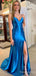 Elegant V-neck Spaghetti Strap Split Side Mermaid Long Prom Dress,PD293