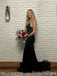 Elegant Black Spaghetti strap V-neck Mermaid Long Prom Dress,  PD57