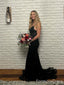 Elegant Black Spaghetti strap V-neck Mermaid Long Prom Dress,  PD57