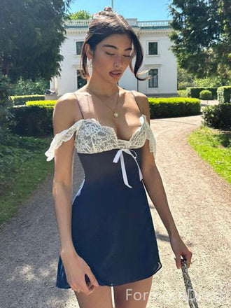 Elegant V-neck Off-Shoulder Spaghetti Strap A-line Short Mini Homecoming Dress,  HD56