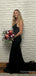 Elegant Black Spaghetti strap V-neck Mermaid Long Prom Dress,  PD57