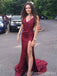 Elegant V-neck Split Side Mermaid Long Prom Dress,PD303