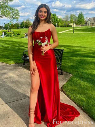 Elegant Strapless Split Side Mermaid Long Prom Dress,PD304