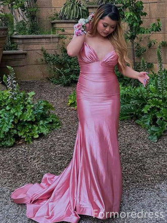 Elegant Pink V-neck Mermaid Long Prom Dress,PD308