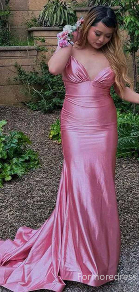 Elegant Pink V-neck Mermaid Long Prom Dress,PD308