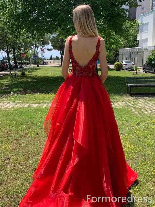 Gorgeous V-neck Spaghetti Strap A-line Long Prom Dress,PD313