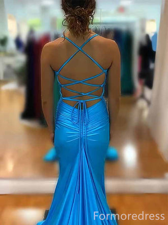 Gorgeous V-neck Spaghetti Strap Split Side Mermaid Long Prom Dress,PD314