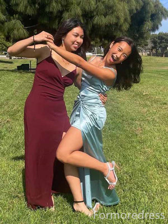 Simple V-neck Split Side Mermaid Long Prom Dress,PD317