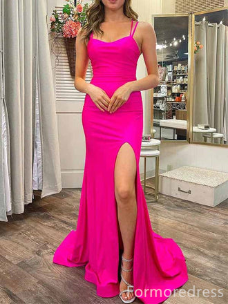 Elegant V-neck Spaghetti Strap Split Side Mermaid Long Prom Dress,PD324