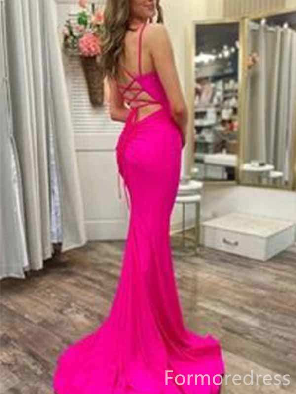 Elegant V-neck Spaghetti Strap Split Side Mermaid Long Prom Dress,PD324