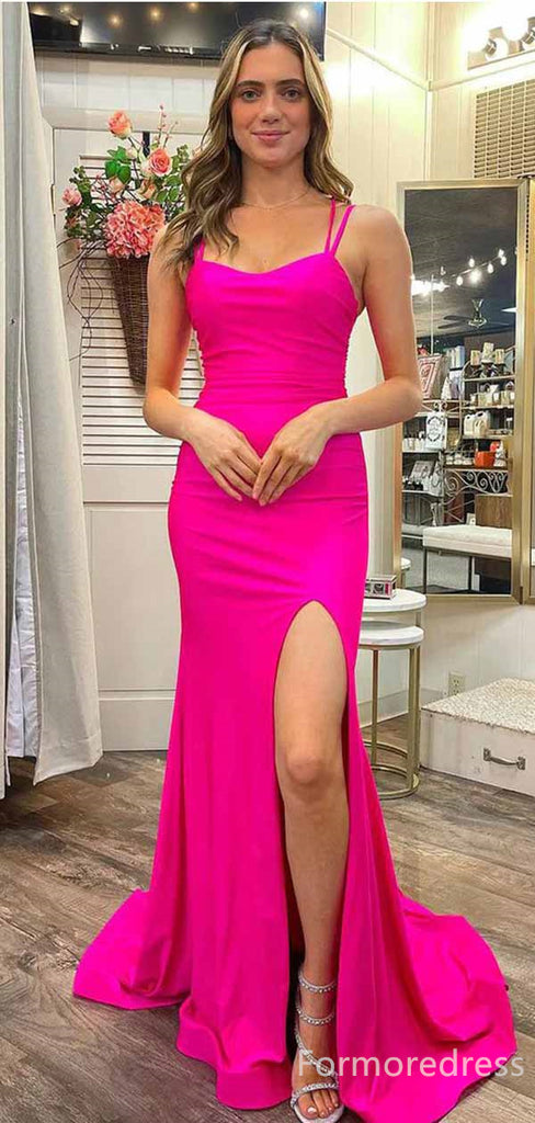 Elegant V-neck Spaghetti Strap Split Side Mermaid Long Prom Dress,PD324
