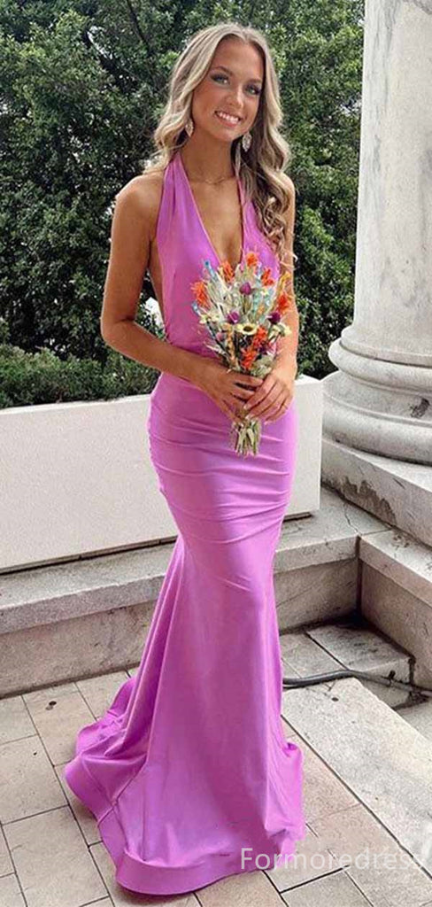 Elegant V-neck Halter Mermaid Long Prom Dress,PD326