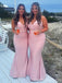 Elegant V-neck Spaghetti Strap Mermaid Long Bridesmaid Dress,BD250