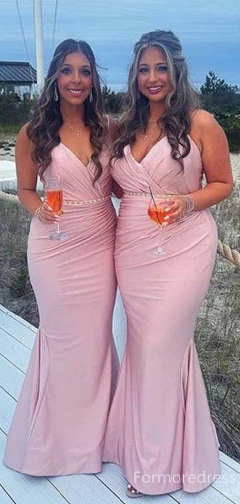 Elegant V-neck Spaghetti Strap Mermaid Long Bridesmaid Dress,BD250