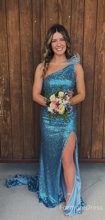 Elegant One Shoulder Split Side Mermaid Long Prom Dress,  PD60