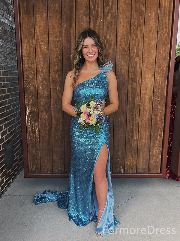 Elegant One Shoulder Split Side Mermaid Long Prom Dress,  PD60