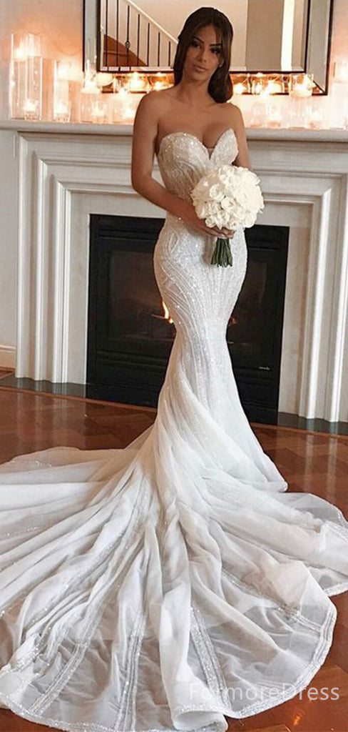 Sparkly Sweatheart Strapless Mermaid Long Wedding Dress,  WD88