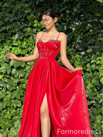 Elegant Sweetheart Spaghetti Strap Split Side Mermaid Long Prom Dress,PD331