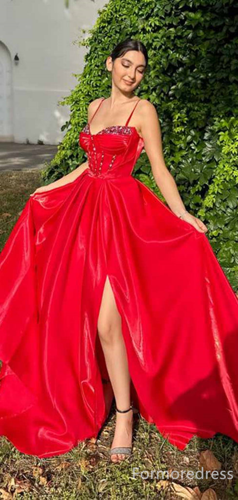 Elegant Sweetheart Spaghetti Strap Split Side Mermaid Long Prom Dress,PD331