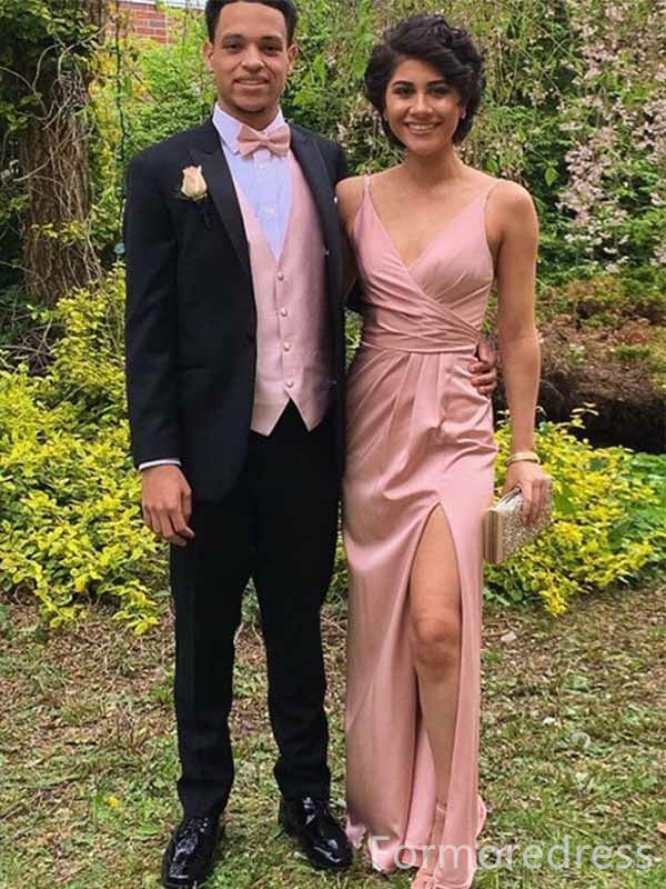 Elegant V-neck Spaghetti Strap Split Side Mermaid Long Prom Dress,PD332