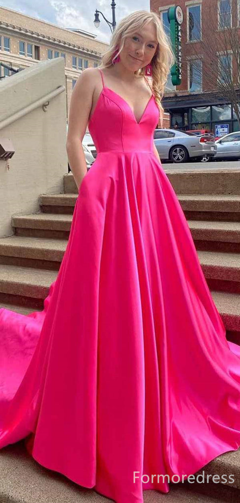 Sexy V-neck Spaghetti Strap A-line Long Prom Dress,PD342
