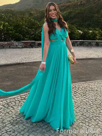Elegant V-neck Chiffon A-line Long Prom Dress,PD353
