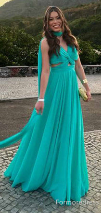 Elegant V-neck Chiffon A-line Long Prom Dress,PD353