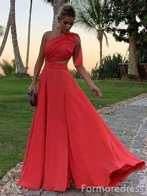 Elegant One Shoulder A-line Long Prom Dress,PD364