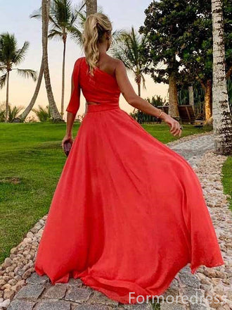 Elegant One Shoulder A-line Long Prom Dress,PD364