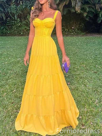 Elegant Yellow Sweetheart A-line Long Prom Dress,PD367