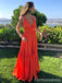 Sexy V-neck Spaghetti Strap A-line Long Prom Dress,PD369