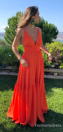 Sexy V-neck Spaghetti Strap A-line Long Prom Dress,PD369