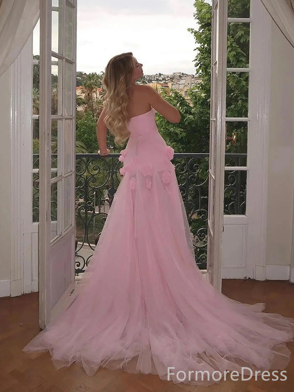 Elegant Strapless Split Side A-line Long Prom Dress,  PD64