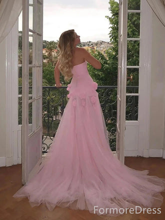 Elegant Strapless Split Side A-line Long Prom Dress,  PD64