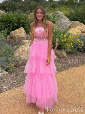 Elegant Pink Spaghetti Strap A-line Long Prom Dress,PD365